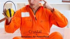  Presentation with noise - Beautiful presentation design featuring worker showing the importnace of wearing noise cancelling headph backdrop and a red colored foreground