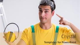  Presentation with noise - Cool new PPT layouts with worker-showing-the-importnace backdrop and a yellow colored foreground