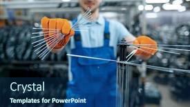  Presentation with bicycle - Amazing slide set having worker-shows-new-bicycle-spokes backdrop and a ocean colored foreground