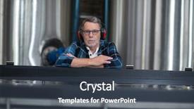  Presentation with factory - PPT theme featuring worker sitting at drinks production background and a  colored foreground