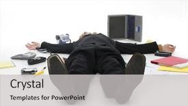  Presentation with floor - Amazing slide deck having worker sleeping - business man laying on floor backdrop and a  colored foreground