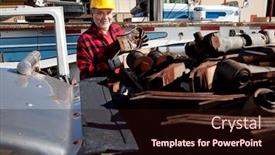  Presentation with scrap metal - PPT theme featuring worker-sorting-scrap-metal background and a wine colored foreground