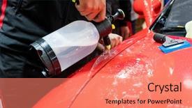  Presentation with film - Audience pleasing slides consisting of worker spraying water onto car backdrop and a coral colored foreground