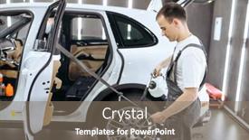  Presentation with car seat - PPT theme featuring worker-sprays-car-seat-belt background and a coral colored foreground