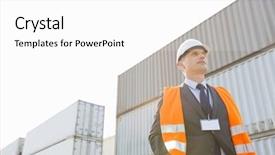  Presentation with worker - Cool new presentation with worker standing against cargo container backdrop and a white colored foreground