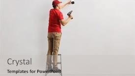  Presentation with security camera - PPT layouts enhanced with worker-standing-on-a-ladder background and a light gray colored foreground