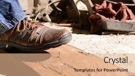  Presentation with steps - Colorful slide set enhanced with construction injury - worker steps on nail outdoors backdrop and a coral colored foreground