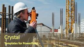  Presentation with construction equipment - Theme featuring worker surveyor measuring distances elevations background and a violet colored foreground