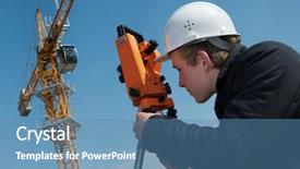  Presentation with engineering survey - Presentation enhanced with worker surveyor measuring distances elevations background and a teal colored foreground