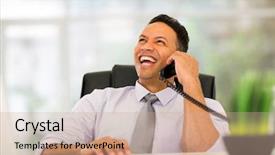  Presentation with corporate happy birthday - Presentation theme consisting of worker talking on landline phone background and a coral colored foreground