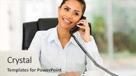  Presentation with worker - Colorful presentation design enhanced with worker talking on the phone backdrop and a  colored foreground