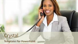  Presentation with african american - Audience pleasing presentation design consisting of worker talking on the phone backdrop and a soft green colored foreground