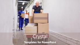  Presentation with shipping company - Presentation design consisting of worker-transports-packages-on-push background and a coral colored foreground