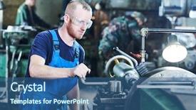  Presentation with industrial machine - Colorful presentation enhanced with worker turner operating lathe machine backdrop and a ocean colored foreground