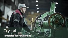  Presentation with lathe - Slide deck enhanced with worker-turner-operating-lathe-machine background and a tawny brown colored foreground