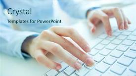  Presentation with keyboard - Theme having worker typing on the keyboard background and a light blue colored foreground