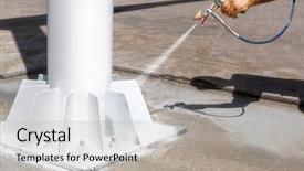  Presentation with spray paint - PPT theme having worker uses an airless spray background and a light gray colored foreground