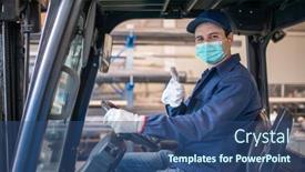  Presentation with forklift - Slides featuring worker-using-a-forklift-driver background and a ocean colored foreground