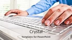  Presentation with worker - Cool new slides with worker using a laptop computer backdrop and a lemonade colored foreground