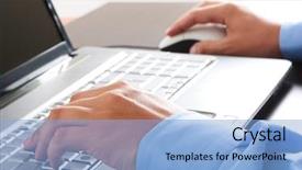  Presentation with cyber stalking computer laptop suffering - Slides with worker using a laptop computer background and a light blue colored foreground