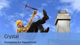  Presentation with roof - Cool new presentation design with worker using hammer falling backdrop and a light blue colored foreground