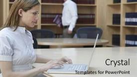  Presentation with worker - Slides enhanced with worker using laptop in legal background and a light gray colored foreground