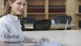  Presentation with office - Cool new slides with worker using laptop in legal backdrop and a light blue colored foreground