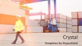  Presentation with shipping - PPT theme consisting of worker walking in shipping yard background and a lemonade colored foreground