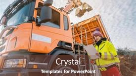  Presentation with compost - Presentation enhanced with worker-watching-a-lorry background and a tawny brown colored foreground