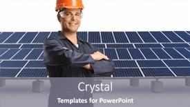  Presentation with solar farm - PPT theme with worker-wearing-a-helmet background and a gray colored foreground