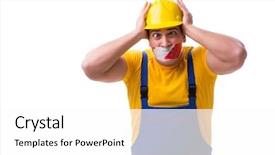  Presentation with tape - Slide set with worker wearing coveralls with tape background and a  colored foreground