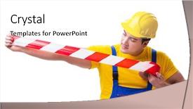  Presentation with tape - Cool new theme with worker wearing coveralls with tape backdrop and a  colored foreground