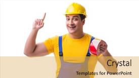  Presentation with tape - PPT layouts with worker wearing coveralls with tape background and a  colored foreground