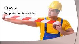  Presentation with tape - Slide deck featuring worker wearing coveralls with tape background and a white colored foreground