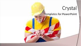  Presentation with tape - Colorful slide deck enhanced with worker wearing coveralls with tape backdrop and a white colored foreground