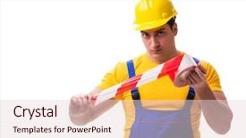  Presentation with funny work environment - Presentation theme enhanced with worker wearing coveralls with tape background and a lemonade colored foreground