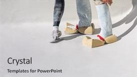  Presentation with sponges - Colorful PPT theme enhanced with worker wearing sponges on shoes backdrop and a light gray colored foreground