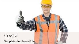  Presentation with worker safety - Presentation design enhanced with worker wearing the proper safety background and a lemonade colored foreground