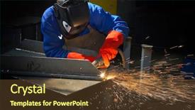  Presentation with welding - Beautiful presentation theme featuring worker welding grinding metal and sparks spreading backdrop and a tawny brown colored foreground