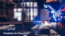  Presentation with heavy industry - Presentation enhanced with worker-welding-in-a-factory background and a navy blue colored foreground