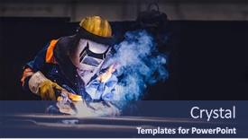  Presentation with welding - Amazing PPT layouts having worker-welding-in-a-factory backdrop and a ocean colored foreground