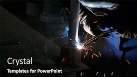  Presentation with welding - Beautiful presentation theme featuring worker welding metal and sparks spreading backdrop and a black colored foreground