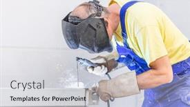  Presentation with heavy industry - Slide deck featuring worker-welding-on-construction-site background and a light gray colored foreground