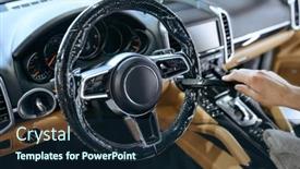  Presentation with wheel - Slide deck with worker-wipes-car-steering-wheel background and a navy blue colored foreground