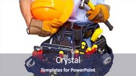  Presentation with tool belt tools - Slide set with worker with a tool belt background and a ocean colored foreground
