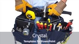  Presentation with tool belt tools - PPT layouts enhanced with worker with a tool belt background and a tawny brown colored foreground