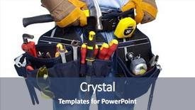  Presentation with tool belt tools - Audience pleasing presentation theme consisting of worker with a tool belt backdrop and a ocean colored foreground
