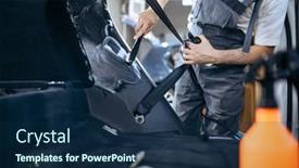  Presentation with brush - Colorful slide deck enhanced with worker-with-brush-wipes-car backdrop and a navy blue colored foreground