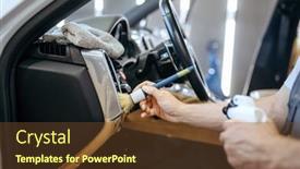  Presentation with duct - Beautiful PPT layouts featuring worker-with-brush-wipes-car backdrop and a tawny brown colored foreground