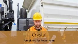  Presentation with road construction - Presentation featuring worker-with-checklist-checking background and a gold colored foreground